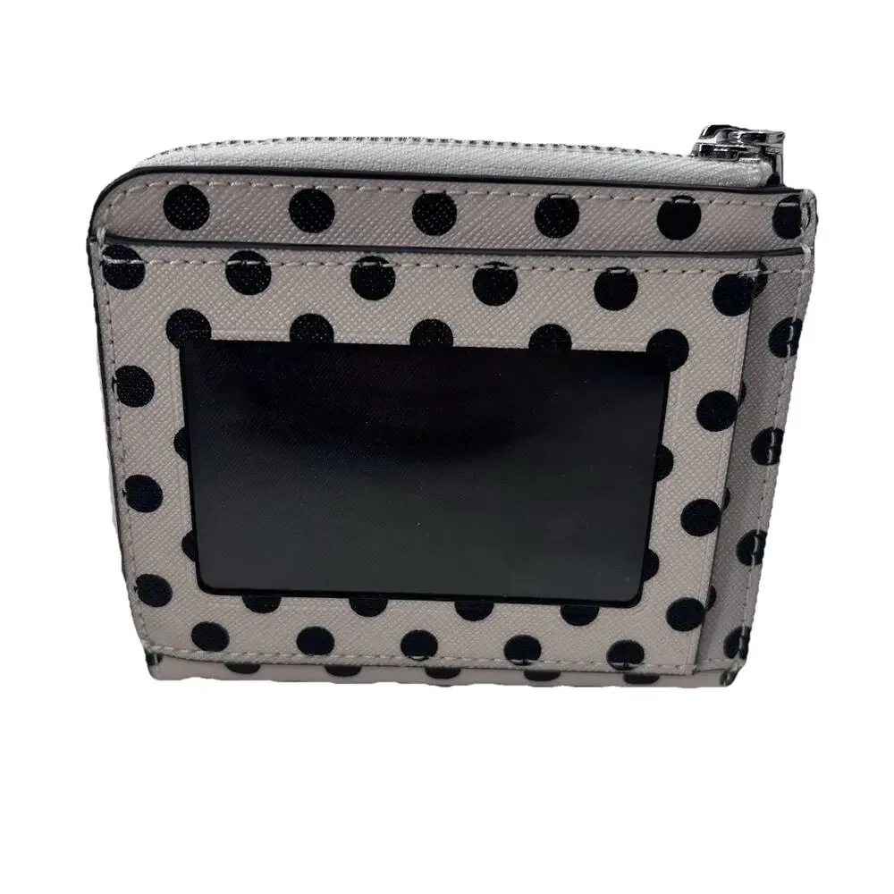 kate spade polka dot zip card wallet in light pink and black